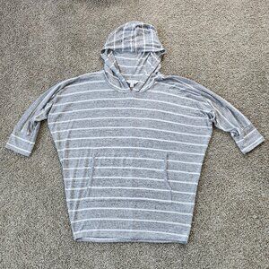 Market & Spruce XL Gray & White Striped Hooded Dolman Knit Top 3/4 Sleeve